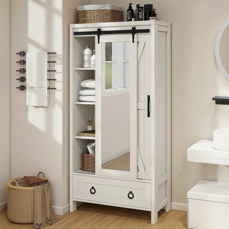 Moasis Tall and Wide Storage Cabinet with Doors and Full Length Mirror for Bathroom