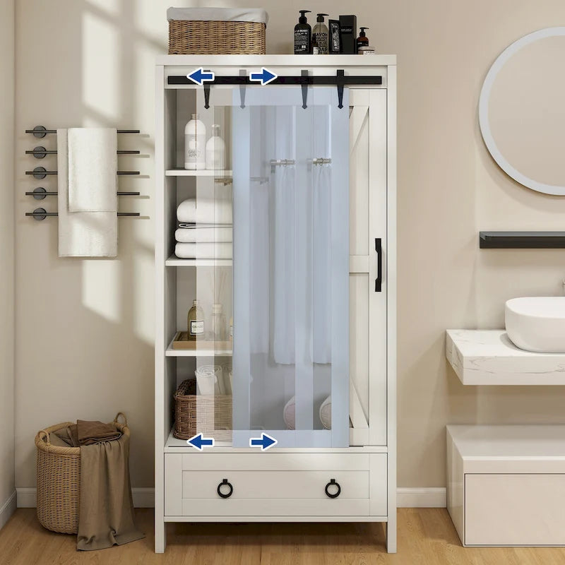 Armoire de rangement Moasis haute et large avec portes et miroir pleine longueur pour salle de bain