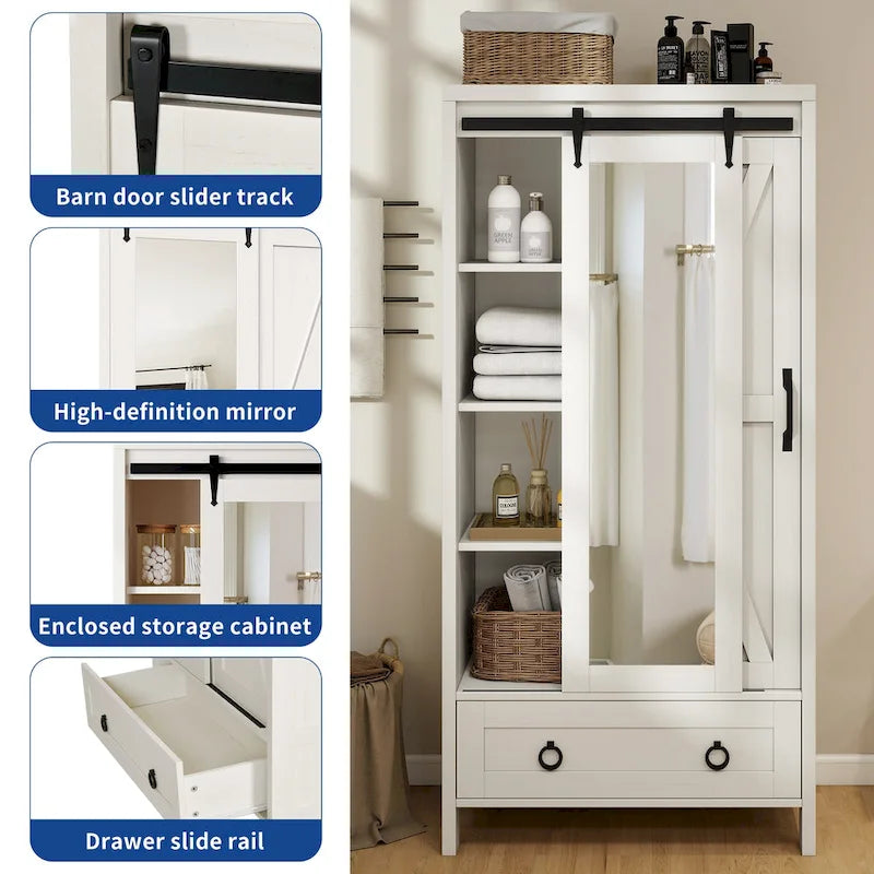 Armoire de rangement Moasis haute et large avec portes et miroir pleine longueur pour salle de bain
