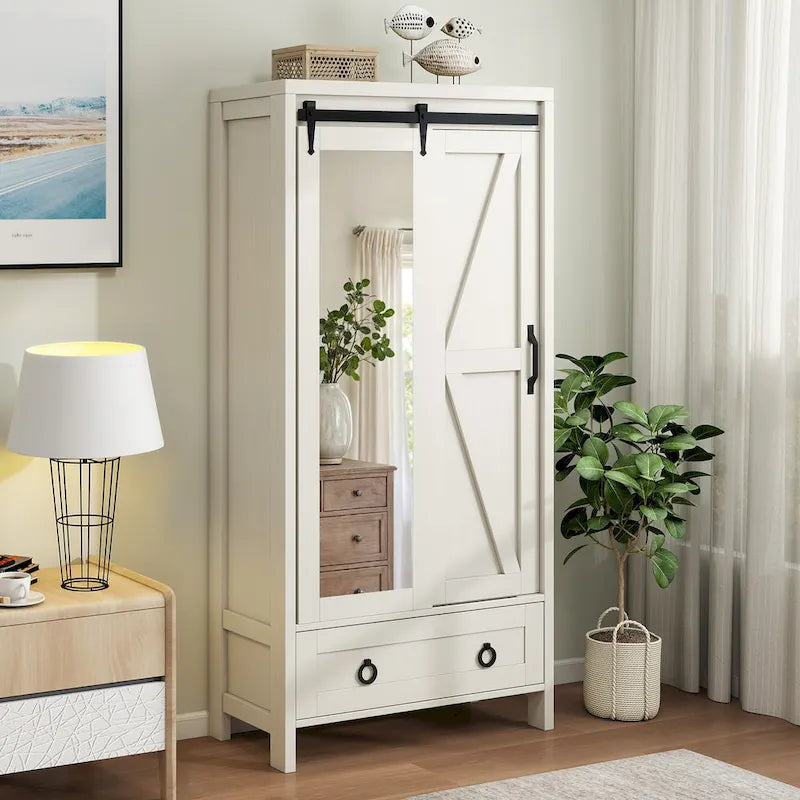Armoire de rangement Moasis haute et large avec portes et miroir pleine longueur pour salle de bain