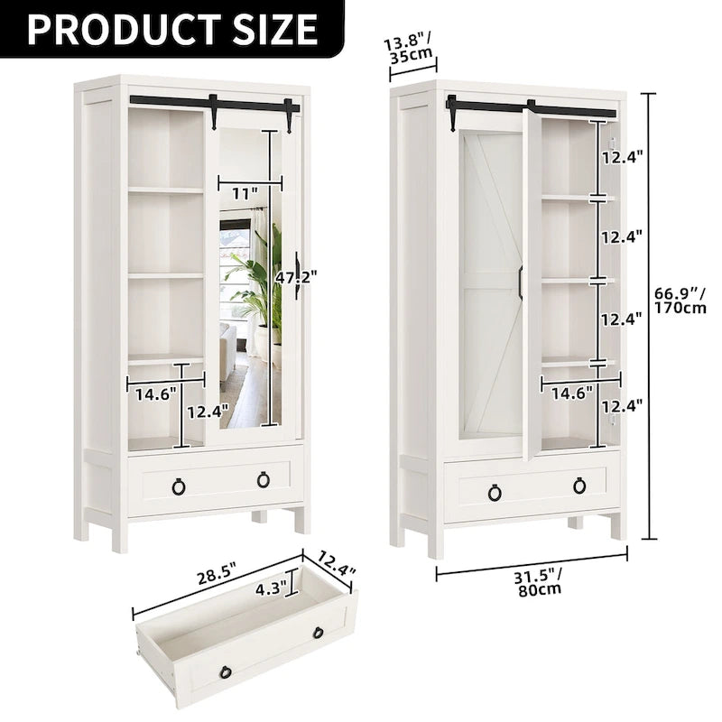 Armoire de rangement Moasis haute et large avec portes et miroir pleine longueur pour salle de bain