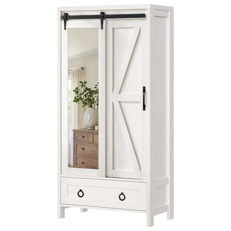Armoire de rangement Moasis haute et large avec portes et miroir pleine longueur pour salle de bain
