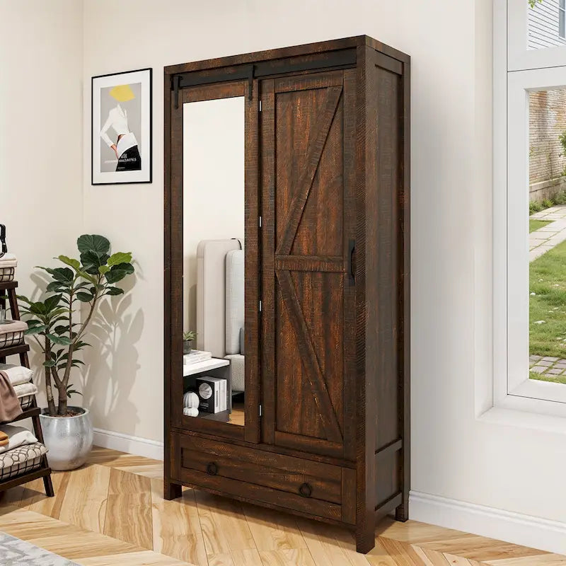 Armoire de rangement Moasis haute et large avec portes et miroir pleine longueur pour salle de bain