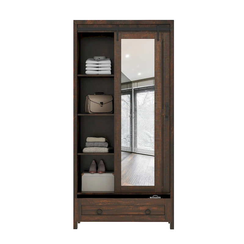 Armoire de rangement Moasis haute et large avec portes et miroir pleine longueur pour salle de bain
