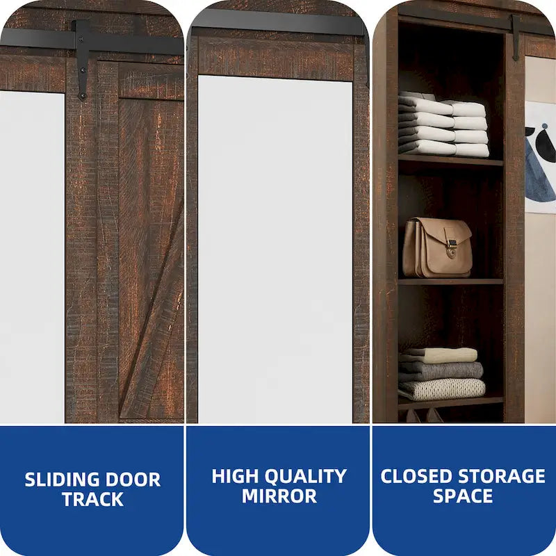 Armoire de rangement Moasis haute et large avec portes et miroir pleine longueur pour salle de bain