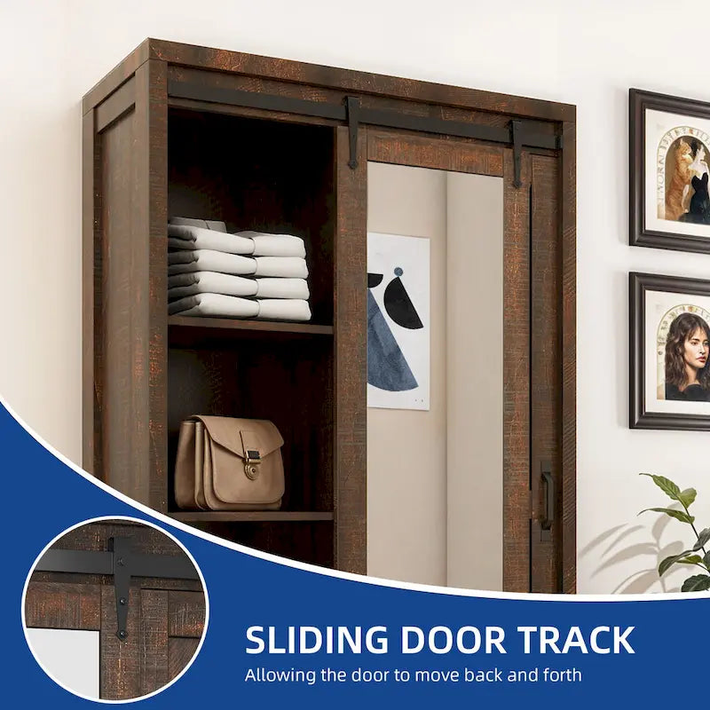 Armoire de rangement Moasis haute et large avec portes et miroir pleine longueur pour salle de bain