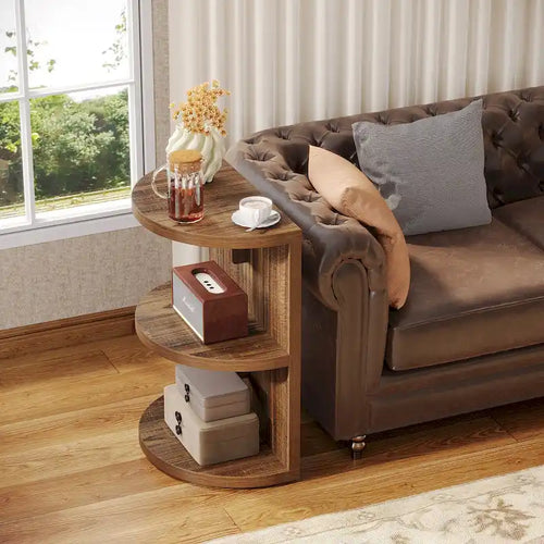 3-tier Half-round End Table, Semi-circular Side Table for Living Room
