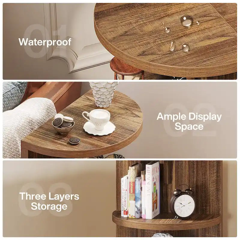 Table d'appoint demi-ronde à 3 niveaux, table d'appoint semi-circulaire pour salon