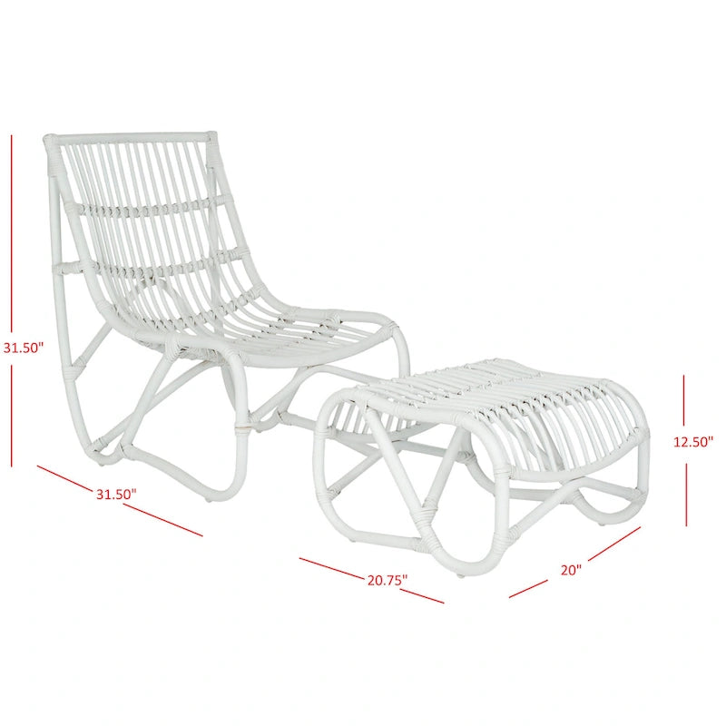 Ensemble fauteuil et repose-pieds en osier blanc SAFAVIEH Jacquelynn - 56 x 77,5 x 81 cm - 56 cm (L) x 76 cm (P) x 79 cm (H)