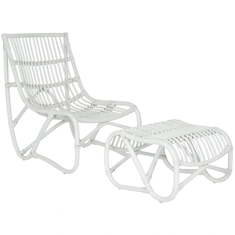 Ensemble fauteuil et repose-pieds en osier blanc SAFAVIEH Jacquelynn - 56 x 77,5 x 81 cm - 56 cm (L) x 76 cm (P) x 79 cm (H)
