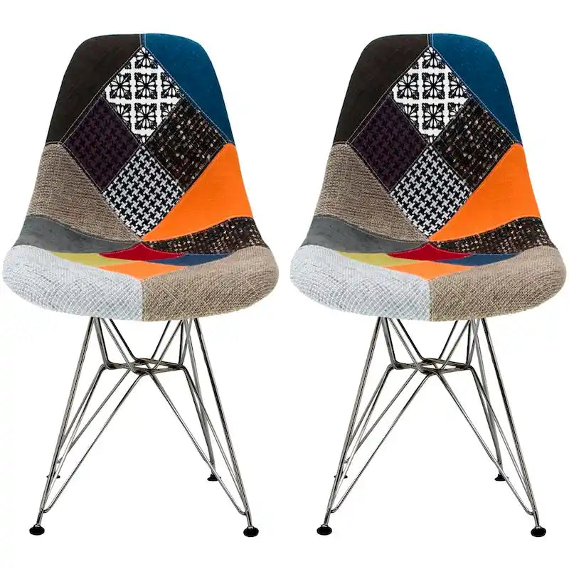 Ensemble de 2 chaises de salle à manger modernes DSW en plastique moulé, sans accoudoirs, hauteur d'assise pyramidale, pieds Eiffel chromés.