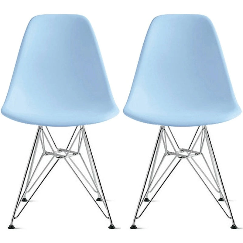Ensemble de 2 chaises de salle à manger modernes DSW en plastique moulé, sans accoudoirs, hauteur d'assise pyramidale, pieds Eiffel chromés.