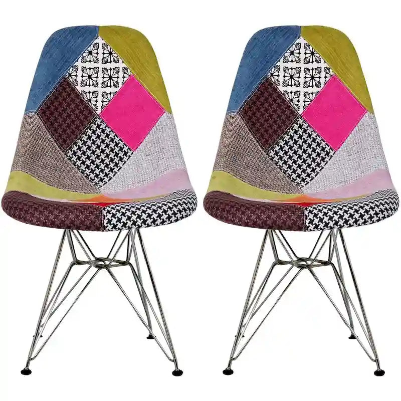 Ensemble de 2 chaises de salle à manger modernes DSW en plastique moulé, sans accoudoirs, hauteur d'assise pyramidale, pieds Eiffel chromés.