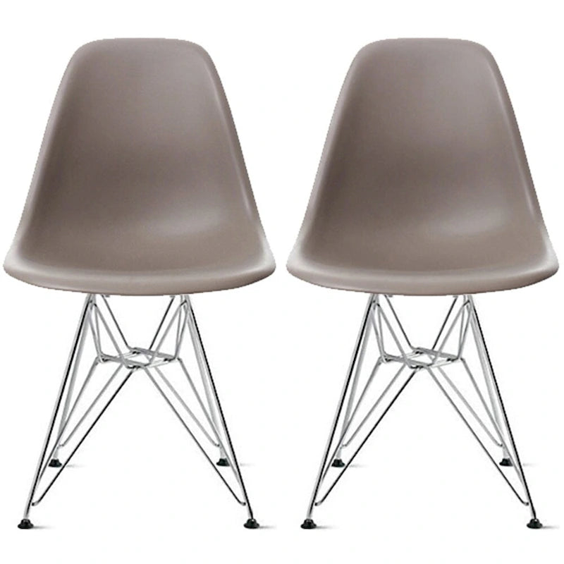 Ensemble de 2 chaises de salle à manger modernes DSW en plastique moulé, sans accoudoirs, hauteur d'assise pyramidale, pieds Eiffel chromés.
