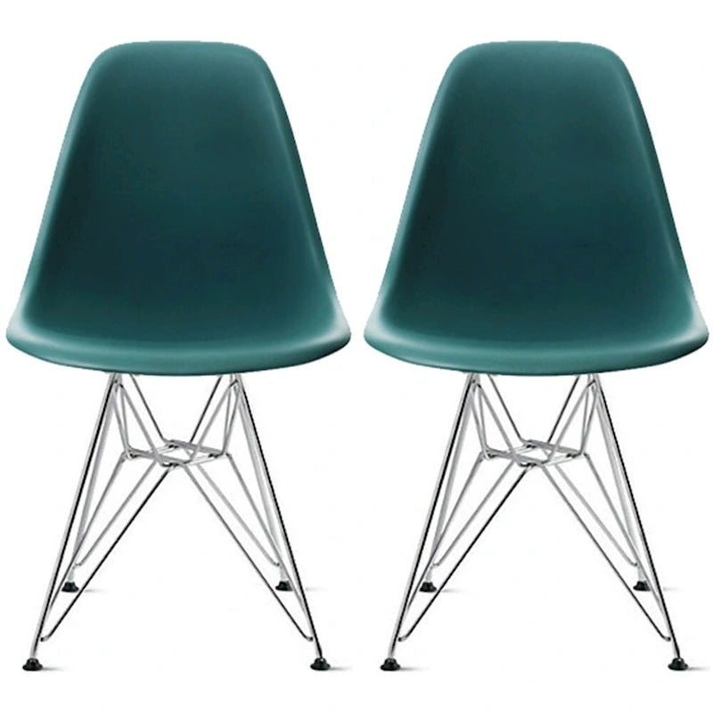 Ensemble de 2 chaises de salle à manger modernes DSW en plastique moulé, sans accoudoirs, hauteur d'assise pyramidale, pieds Eiffel chromés.