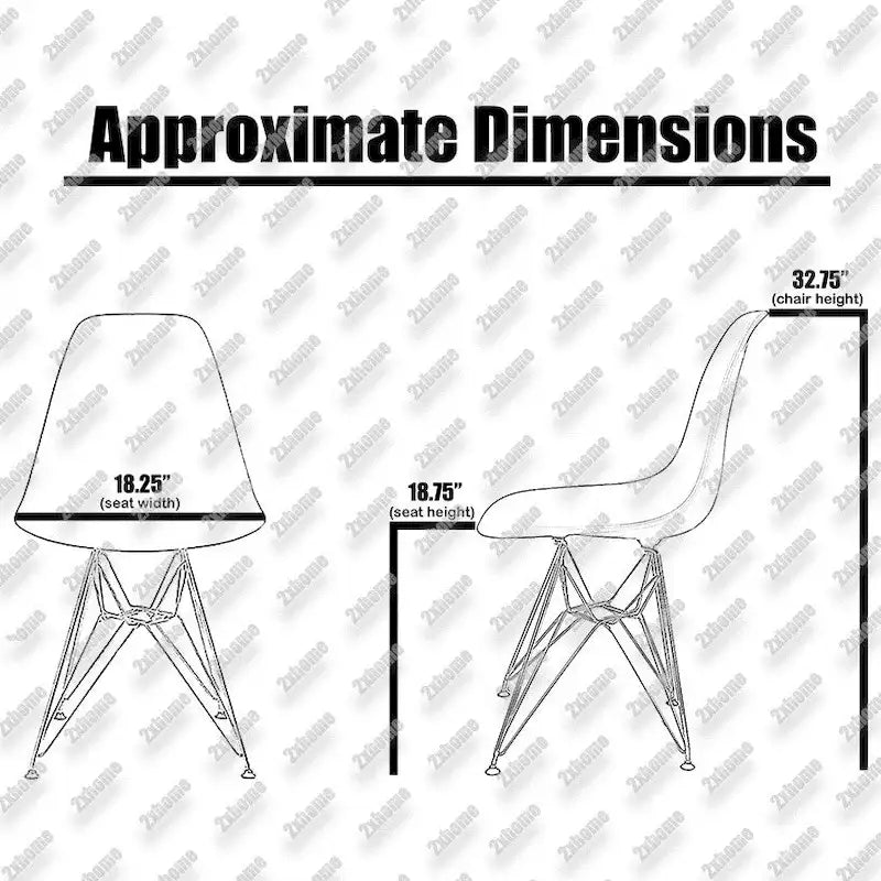 Ensemble de 2 chaises de salle à manger modernes DSW en plastique moulé, sans accoudoirs, hauteur d'assise pyramidale, pieds Eiffel chromés.