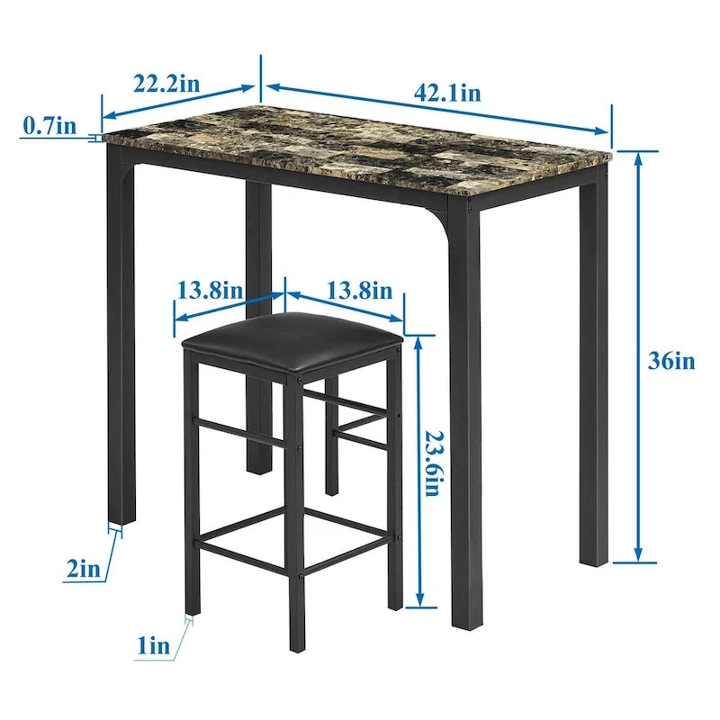 Ensemble table et chaises de bar VECELO 3 pièces