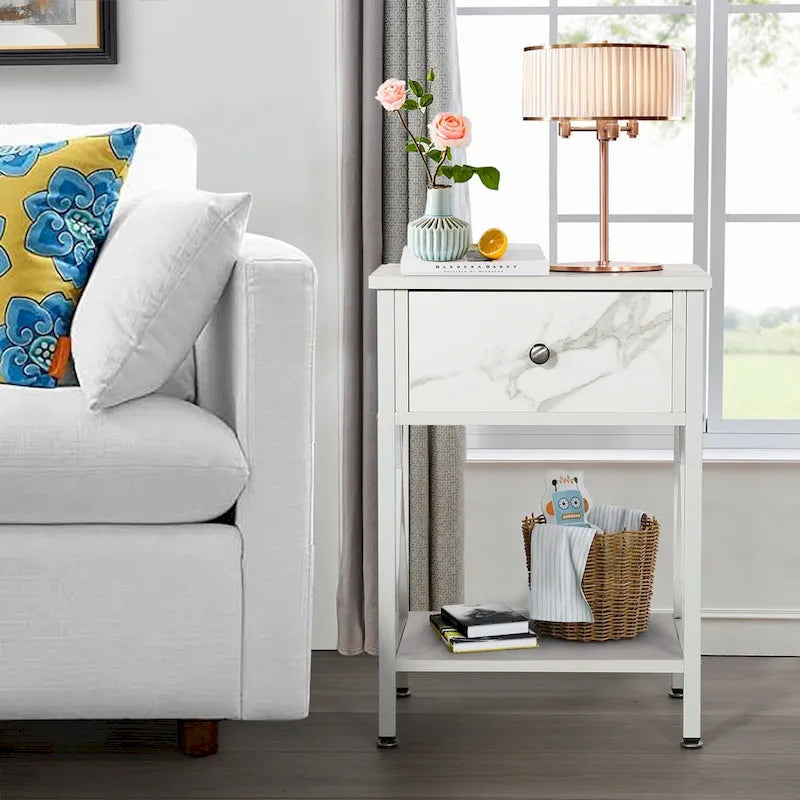 Table de chevet moderne du milieu du siècle avec étagère de rangement - 15,8 x 11,8 x 21,7