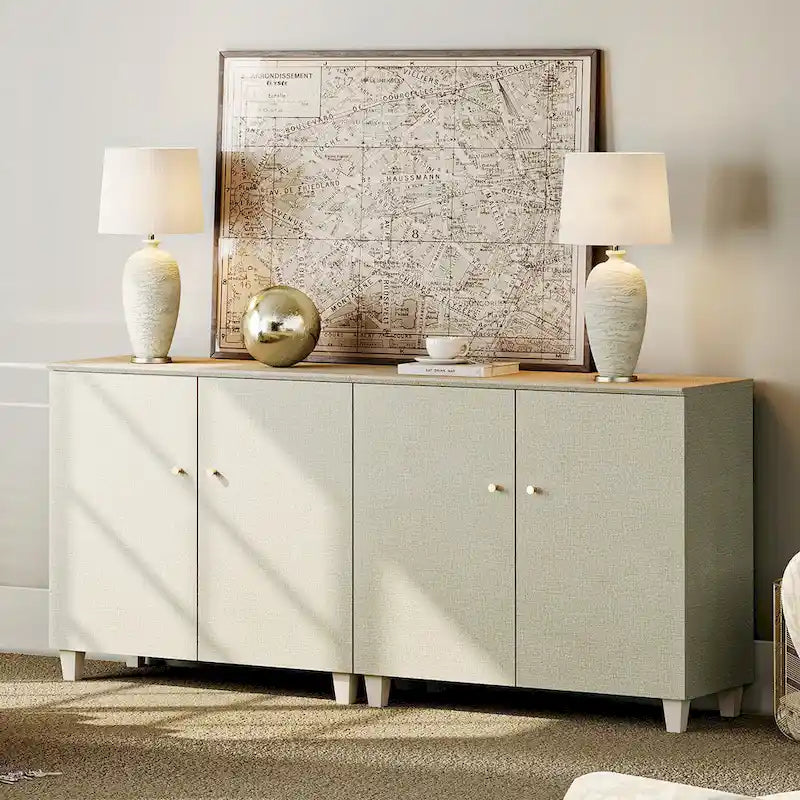 WAMPAT Modern TV Stand, Tall Entertainment Center with Doors