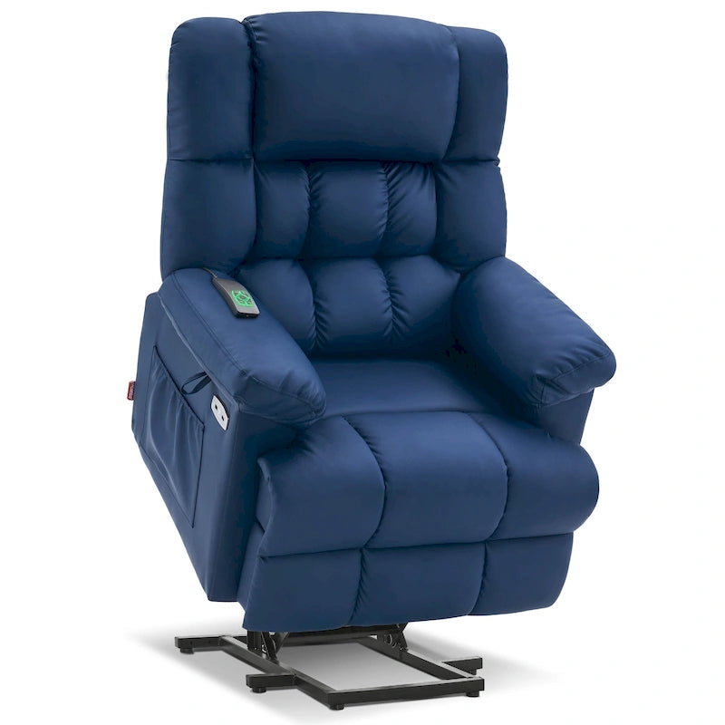 Fauteuil inclinable électrique MCombo avec massage, chauffage, appui-tête réglable et repose-pieds extensible (PU/tissu)