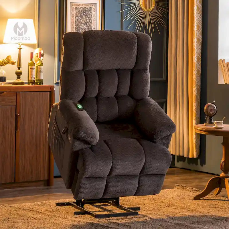 Fauteuil inclinable électrique MCombo avec massage, chauffage, appui-tête réglable et repose-pieds extensible (PU/tissu)