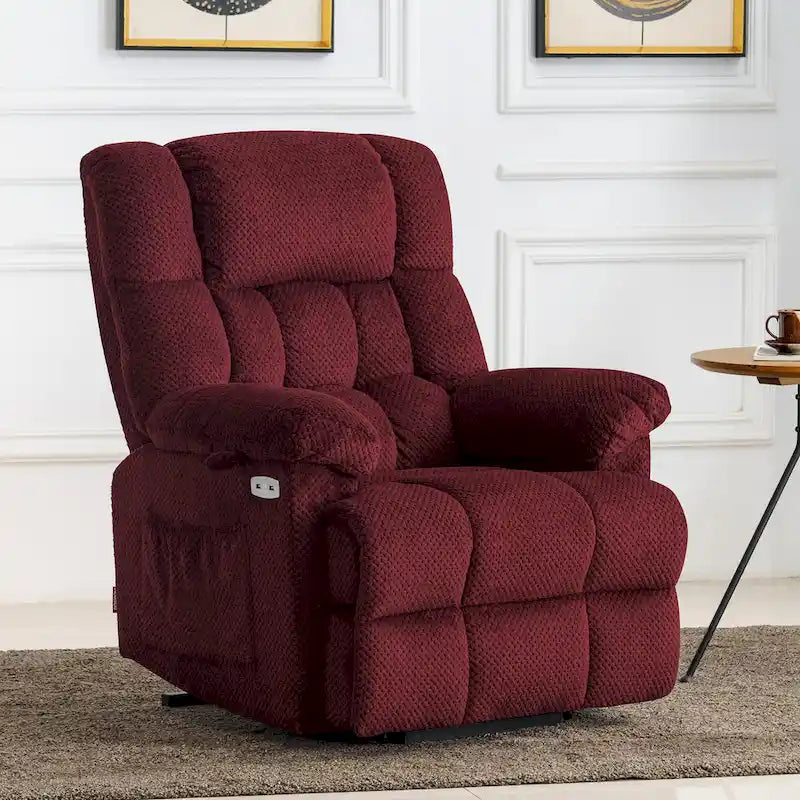 Fauteuil inclinable électrique MCombo avec massage, chauffage, appui-tête réglable et repose-pieds extensible (PU/tissu)