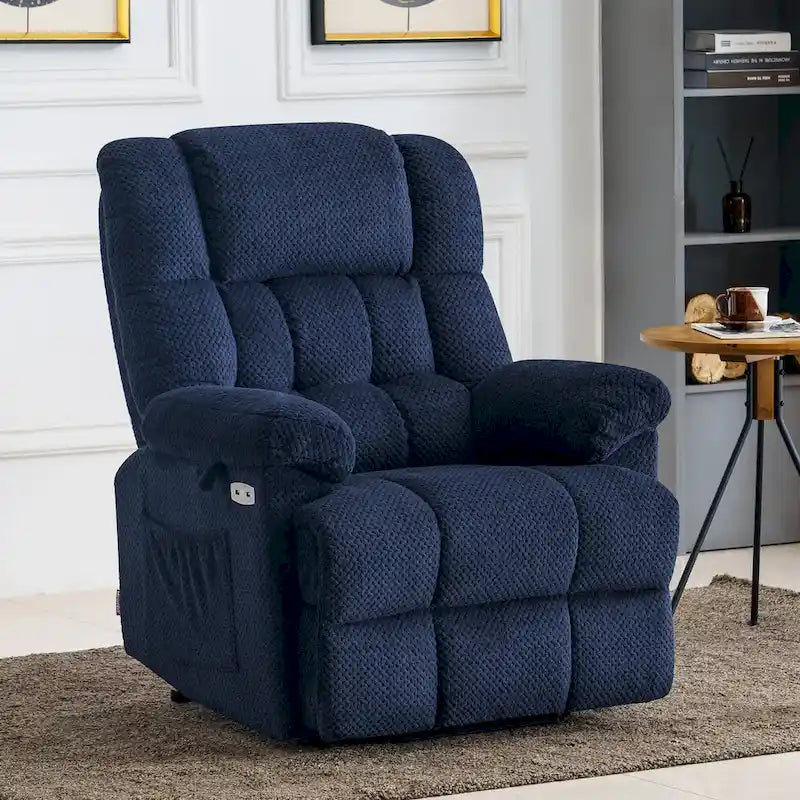 Fauteuil inclinable électrique MCombo avec massage, chauffage, appui-tête réglable et repose-pieds extensible (PU/tissu)