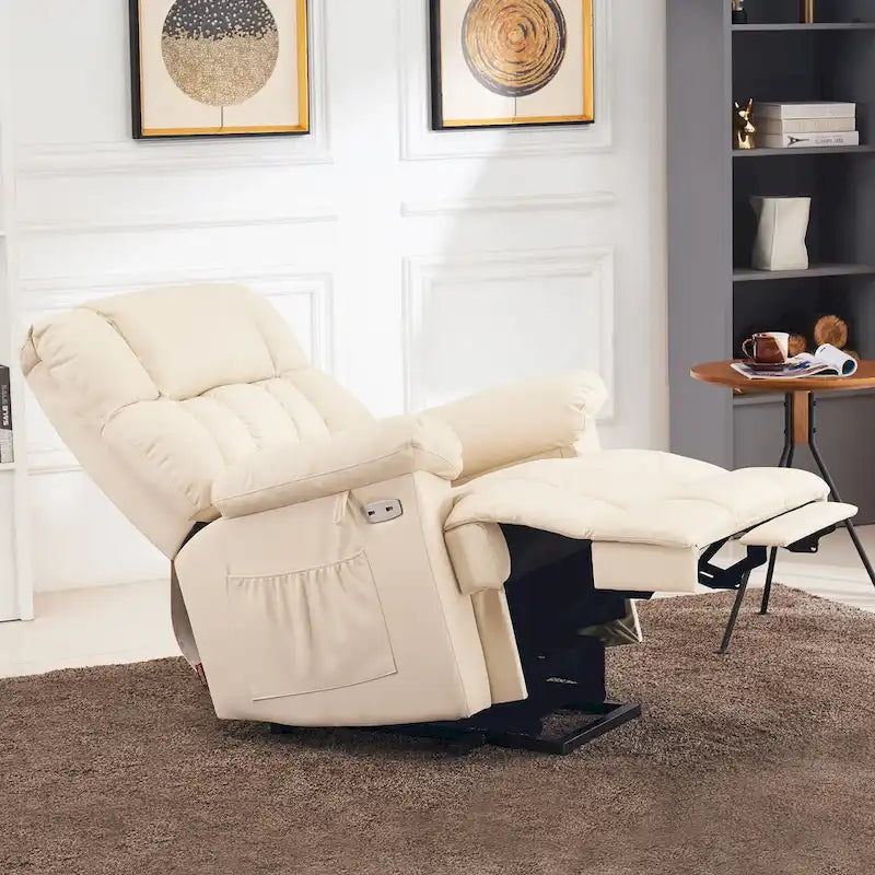 Fauteuil inclinable électrique MCombo avec massage, chauffage, appui-tête réglable et repose-pieds extensible (PU/tissu)