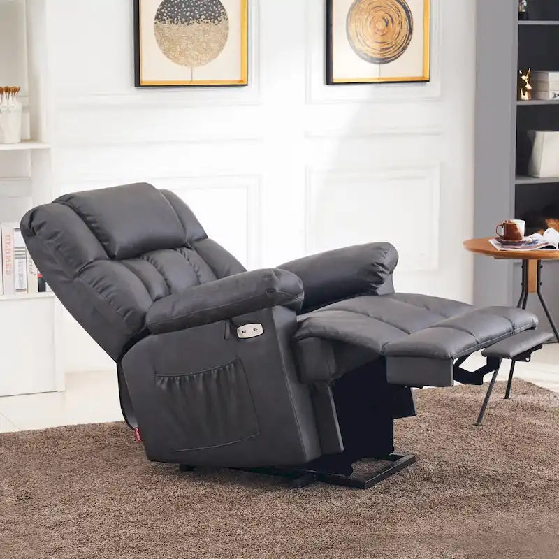 Fauteuil inclinable électrique MCombo avec massage, chauffage, appui-tête réglable et repose-pieds extensible (PU/tissu)