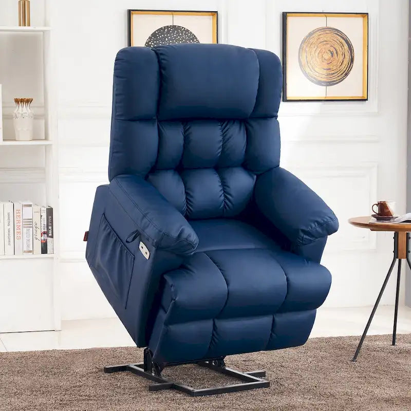 Fauteuil inclinable électrique MCombo avec massage, chauffage, appui-tête réglable et repose-pieds extensible (PU/tissu)