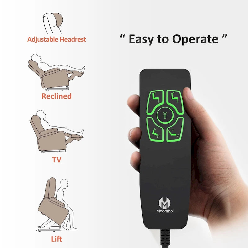 Fauteuil inclinable électrique MCombo avec massage, chauffage, appui-tête réglable et repose-pieds extensible (PU/tissu)