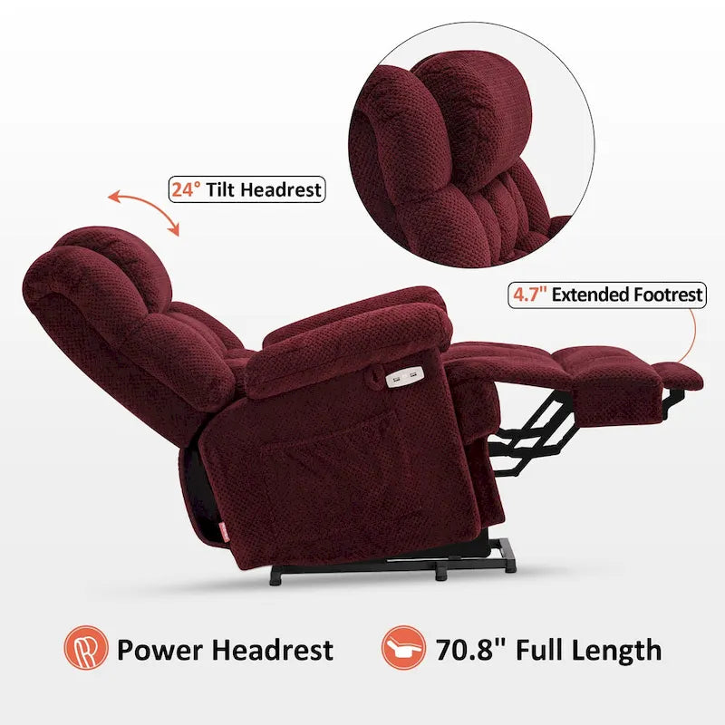 Fauteuil inclinable électrique MCombo avec massage, chauffage, appui-tête réglable et repose-pieds extensible (PU/tissu)
