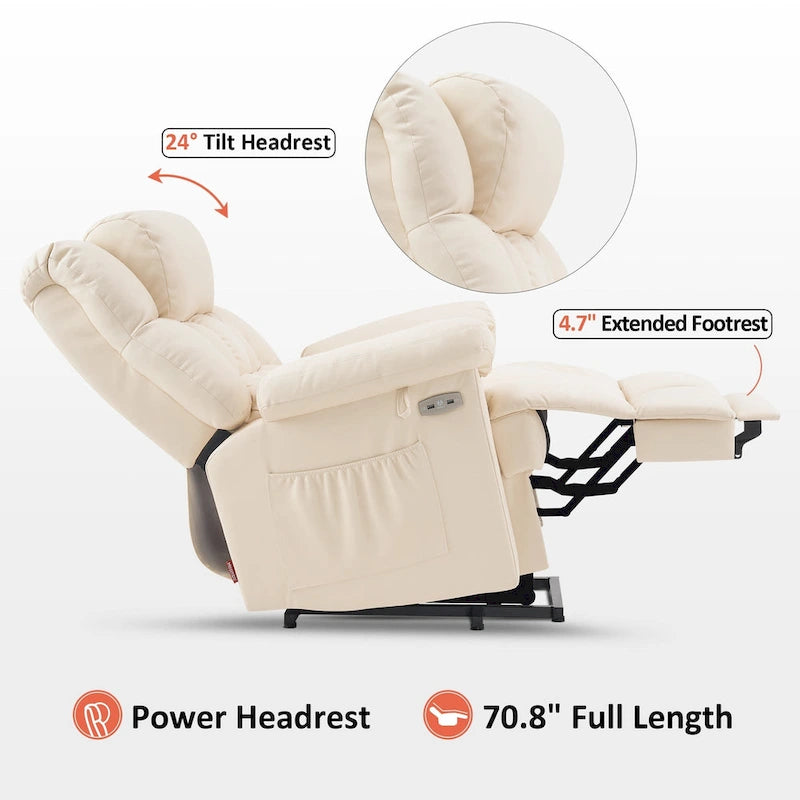 Fauteuil inclinable électrique MCombo avec massage, chauffage, appui-tête réglable et repose-pieds extensible (PU/tissu)