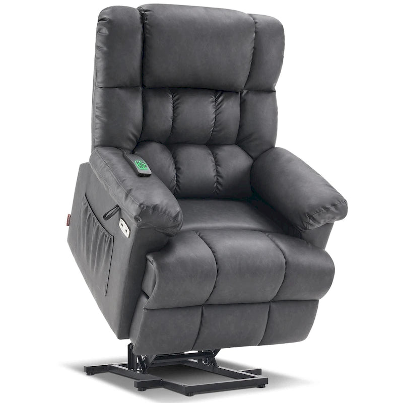 Fauteuil inclinable électrique MCombo avec massage, chauffage, appui-tête réglable et repose-pieds extensible (PU/tissu)
