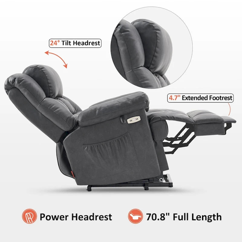 Fauteuil inclinable électrique MCombo avec massage, chauffage, appui-tête réglable et repose-pieds extensible (PU/tissu)