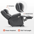 Fauteuil inclinable électrique MCombo avec massage, chauffage, appui-tête réglable et repose-pieds extensible (PU/tissu)