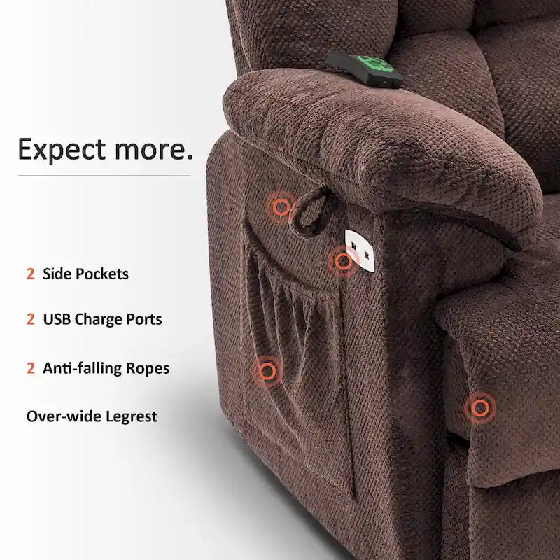 Fauteuil inclinable électrique MCombo avec massage, chauffage, appui-tête réglable et repose-pieds extensible (PU/tissu)