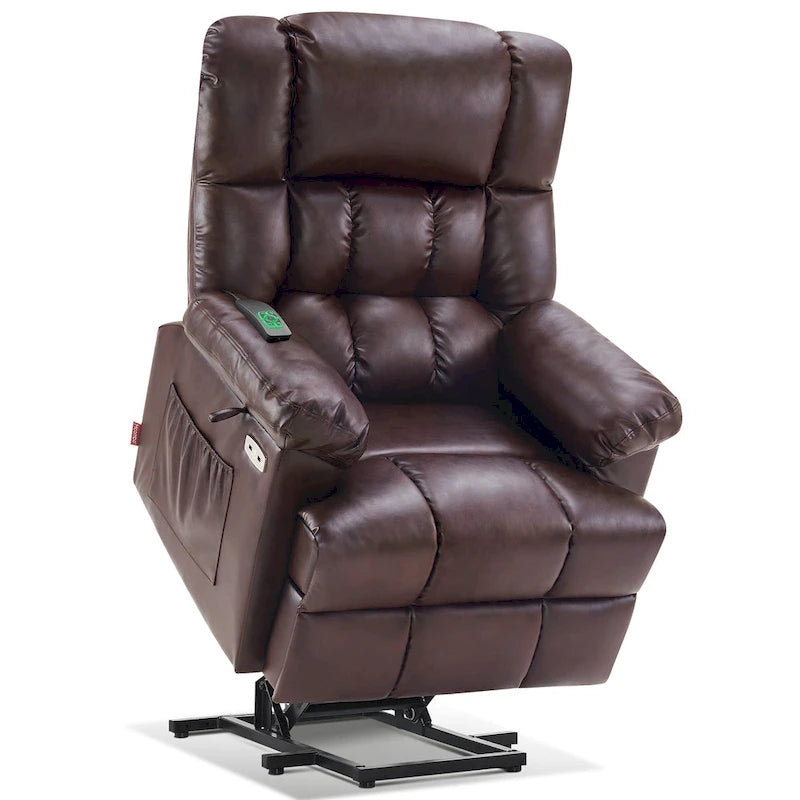 Fauteuil inclinable électrique MCombo avec massage, chauffage, appui-tête réglable et repose-pieds extensible (PU/tissu)