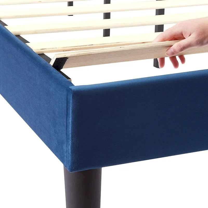 VECELO, Cadre de lit plateforme capitonné avec tête de lit cloutée, tailles Twin, Full et Queen - Bleu