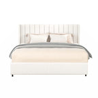 Lit plateforme capitonné ivoire avec 4 tiroirs de rangement, format Queen