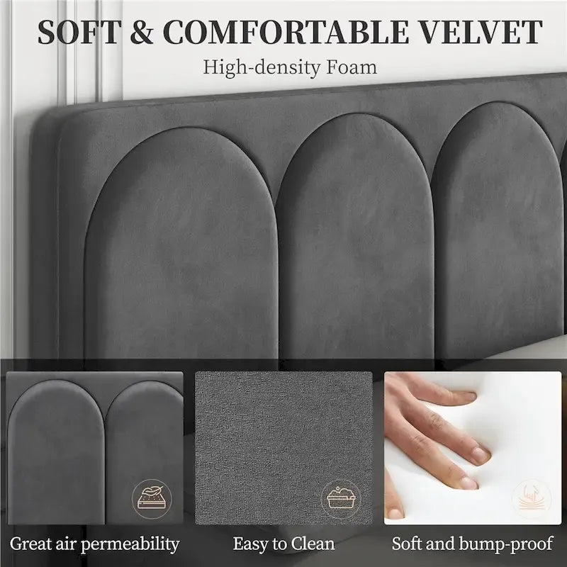 Cadre de lit rembourré Yaheetech avec tête de lit capitonnée en forme d'arche et 4 tiroirs de rangement