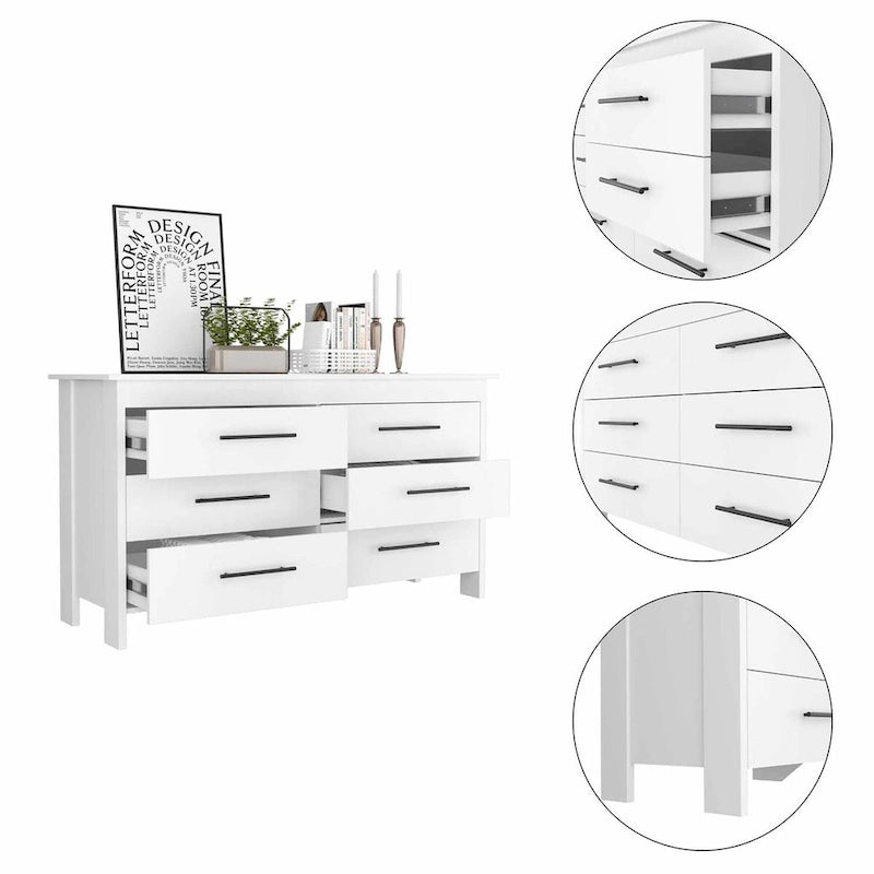 Commode rectangulaire Southington à 6 tiroirs, chêne clair et blanc