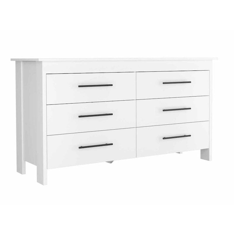 Commode rectangulaire Southington à 6 tiroirs, chêne clair et blanc