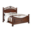 Wooden Bed with Crafted Headboard in Dark Cherry