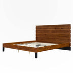 Lit plateforme en bois massif de taille King avec tête de lit en six parties
