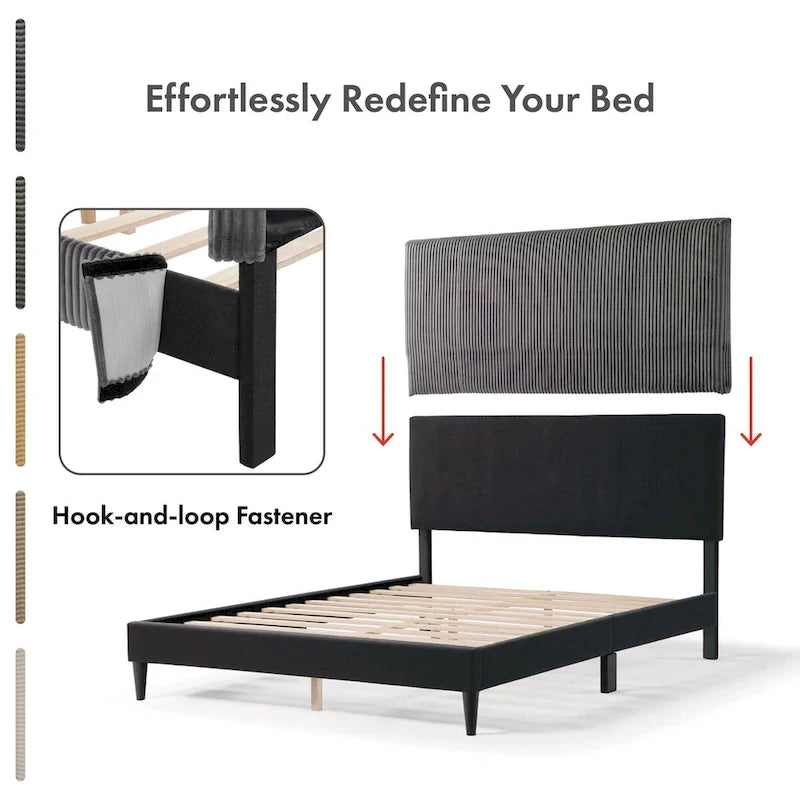 Housse de lit moderne en velours côtelé lavable pour lit queen size de Furniture of America, comprenant uniquement la tête de lit et le cadre.