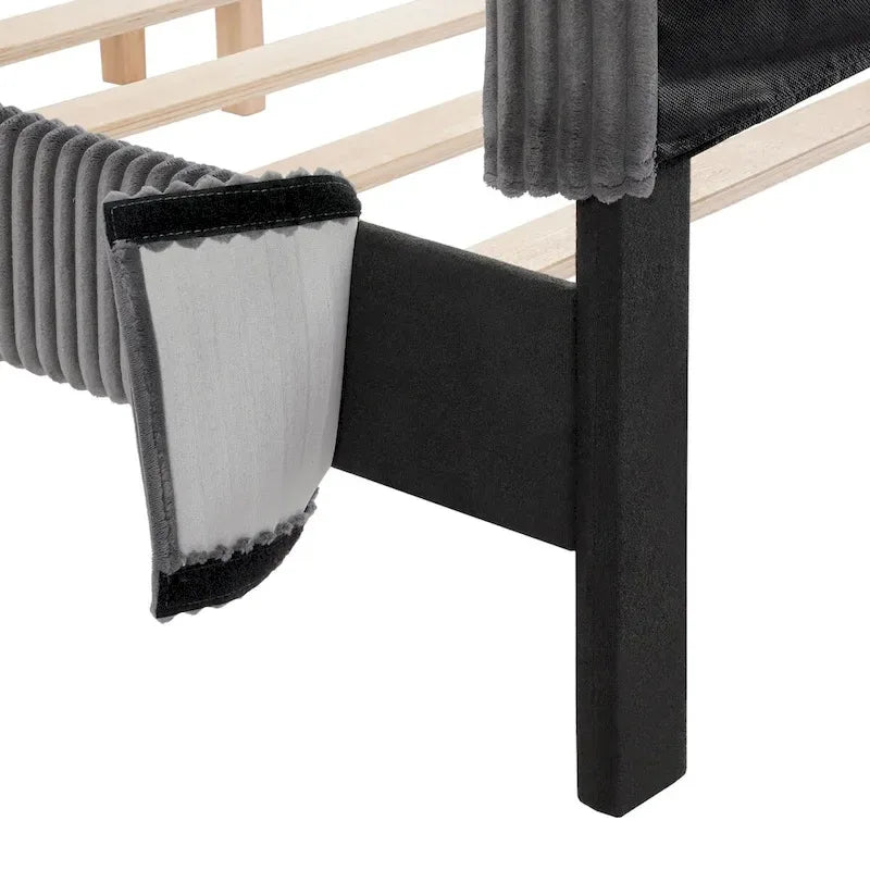 Housse de lit moderne en velours côtelé lavable pour lit queen size de Furniture of America, comprenant uniquement la tête de lit et le cadre.