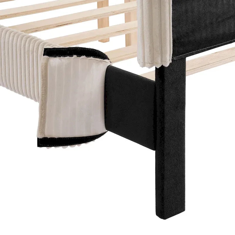 Housse de lit moderne en velours côtelé lavable pour lit queen size de Furniture of America, comprenant uniquement la tête de lit et le cadre.