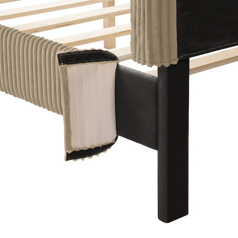 Housse de lit moderne en velours côtelé lavable pour lit queen size de Furniture of America, comprenant uniquement la tête de lit et le cadre.