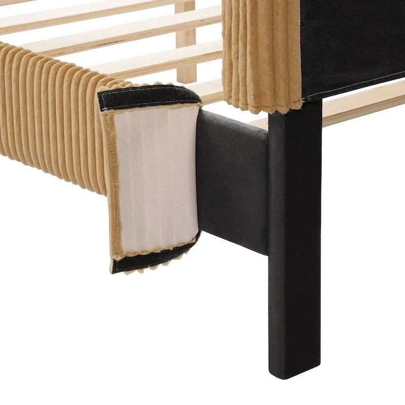 Housse de lit moderne en velours côtelé lavable pour lit queen size de Furniture of America, comprenant uniquement la tête de lit et le cadre.